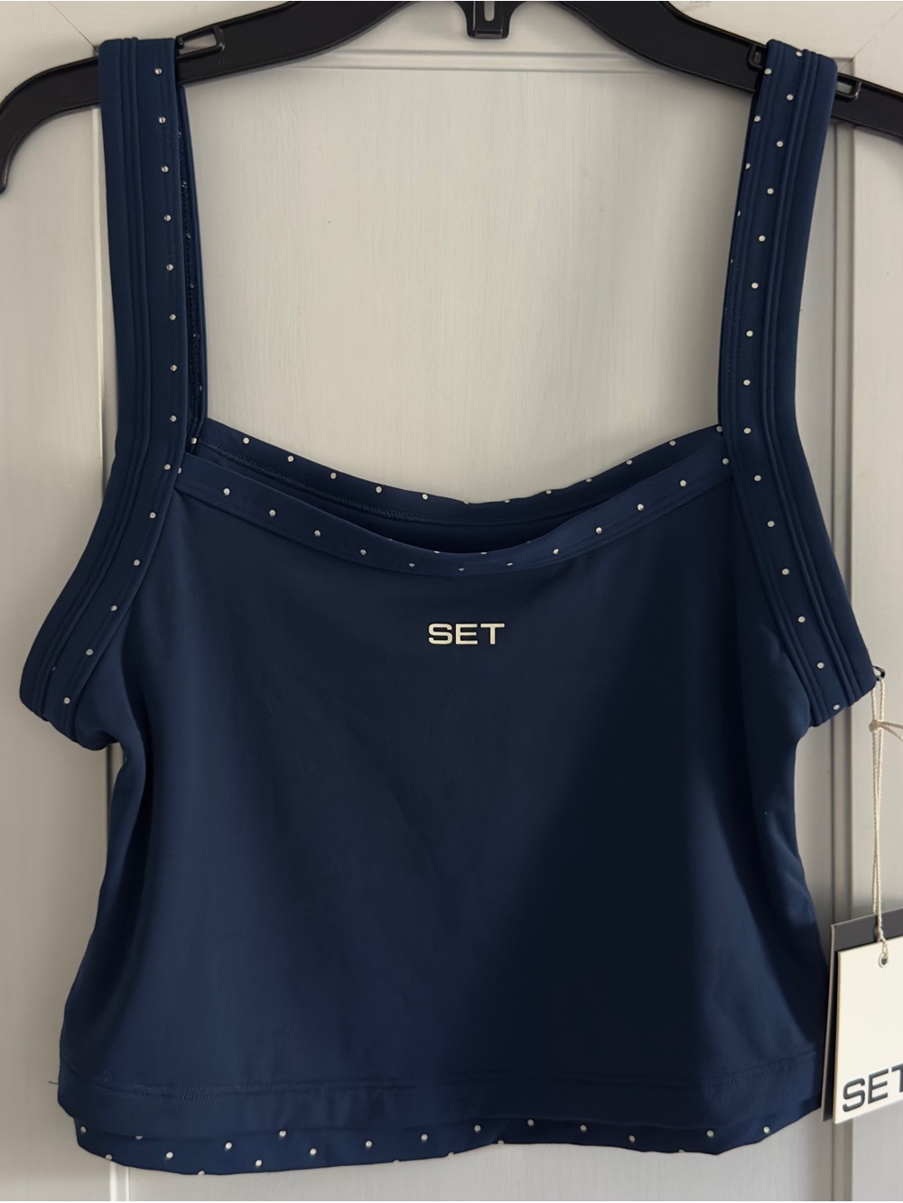 Set Active Contrast Double Strap Tank in Ferry Dot Size Small Flawed